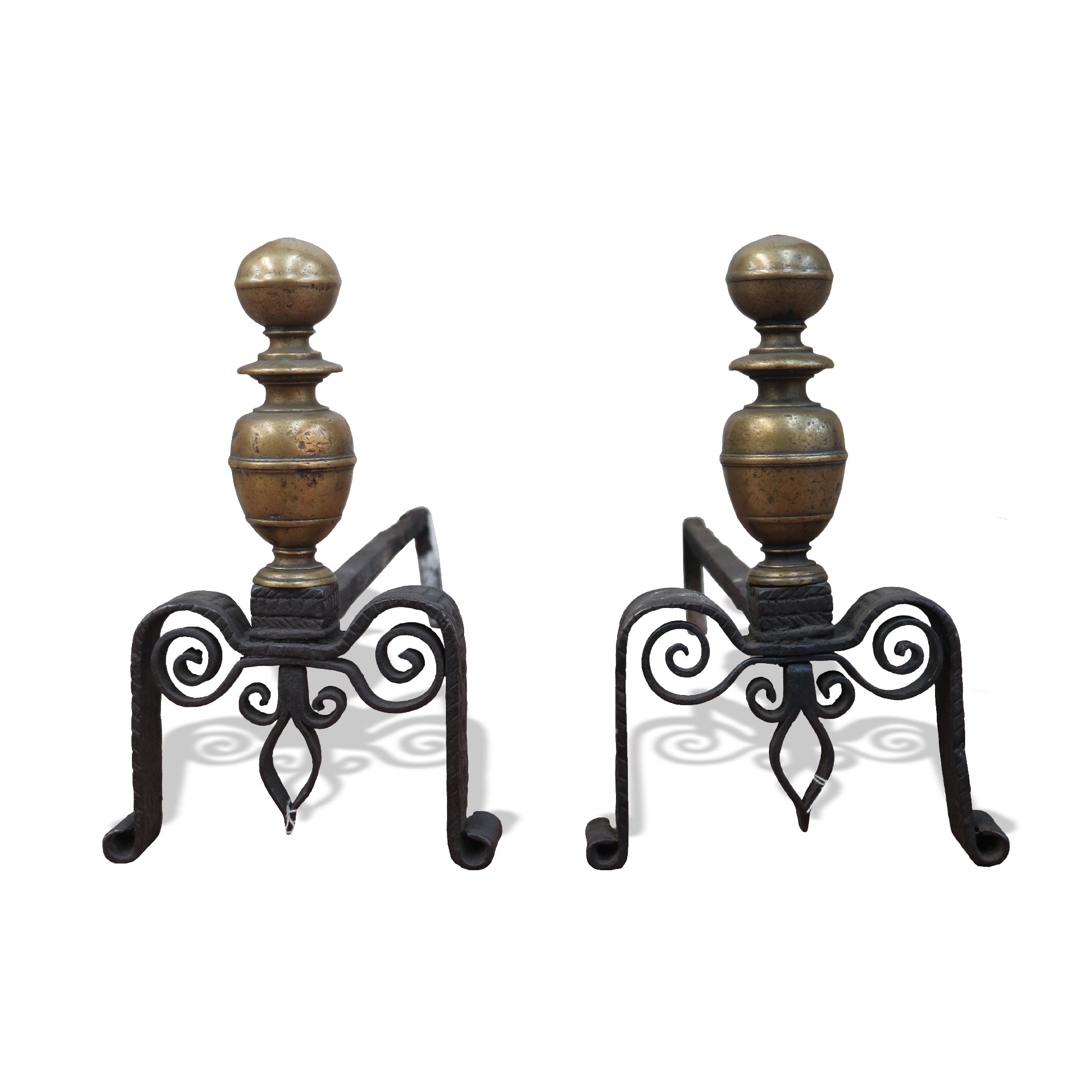 Pair of antique wrought iron andirons. - 1