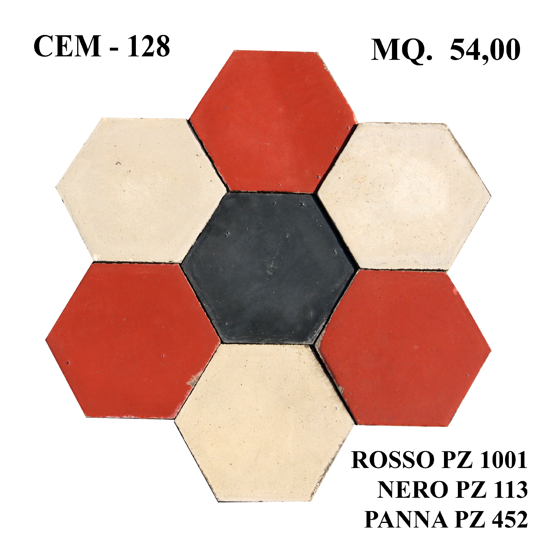 Antica pavimentazione in cementine esagonale. Lato cm.11,5 - Antique Cement Tiles - Floors - Products - Antichità Fiorillo