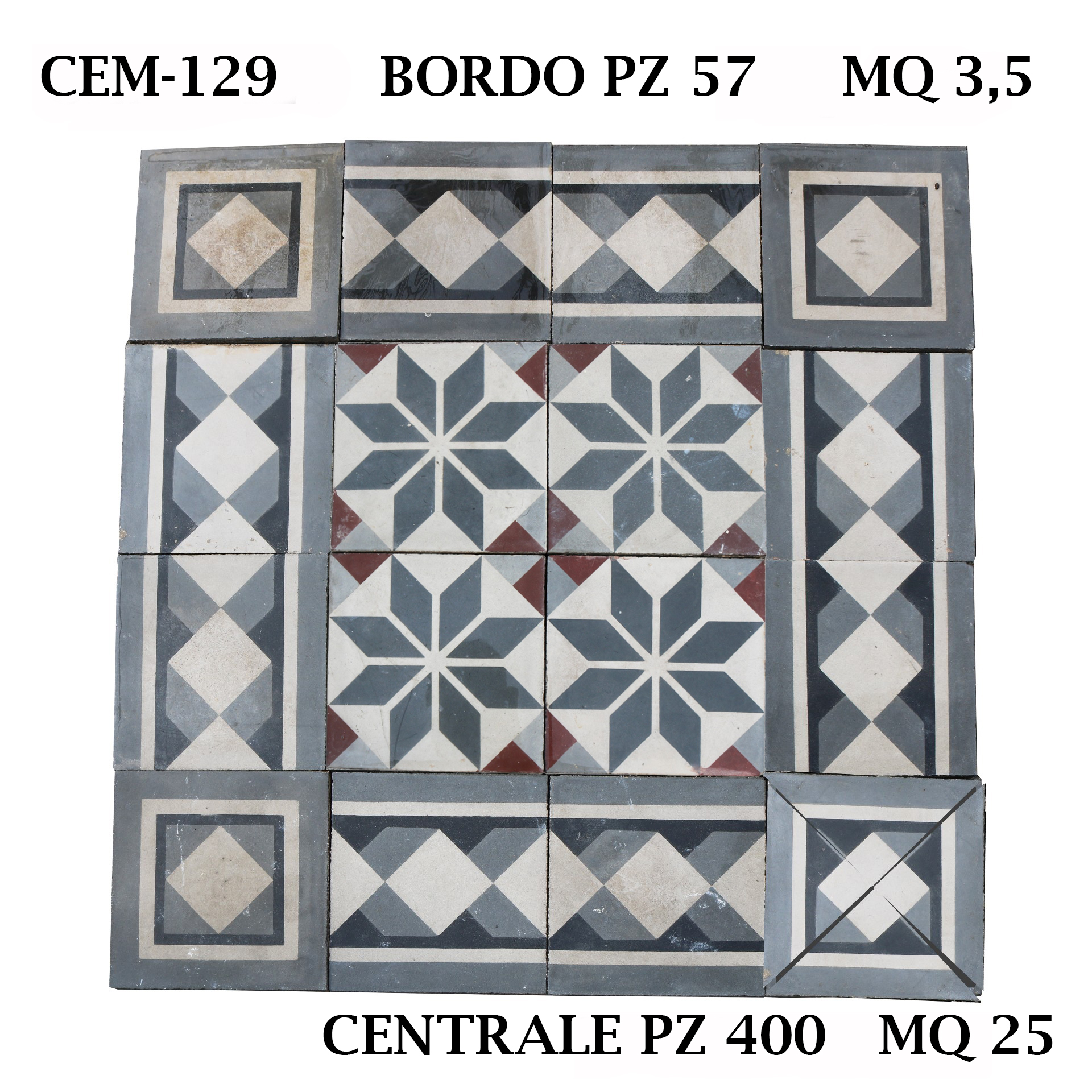 Ancient cementine flooring 25x25 cm. - Antique Cement Tiles - Floors - Products - Antichità Fiorillo