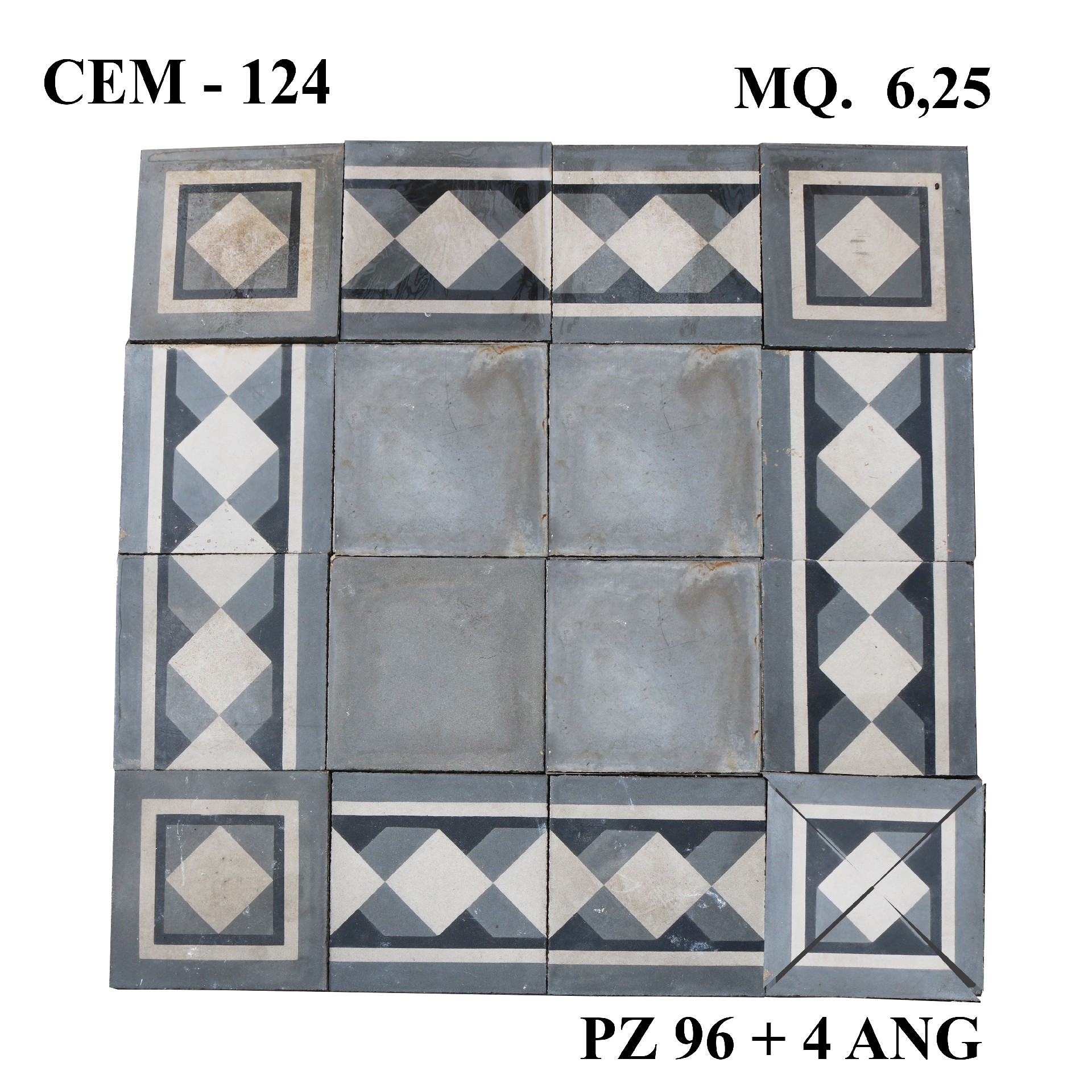 Antica pavimentazione in cementine cm 25x25. - Cementine e Graniglie - Pavimentazioni Antiche - Prodotti - Antichità Fiorillo