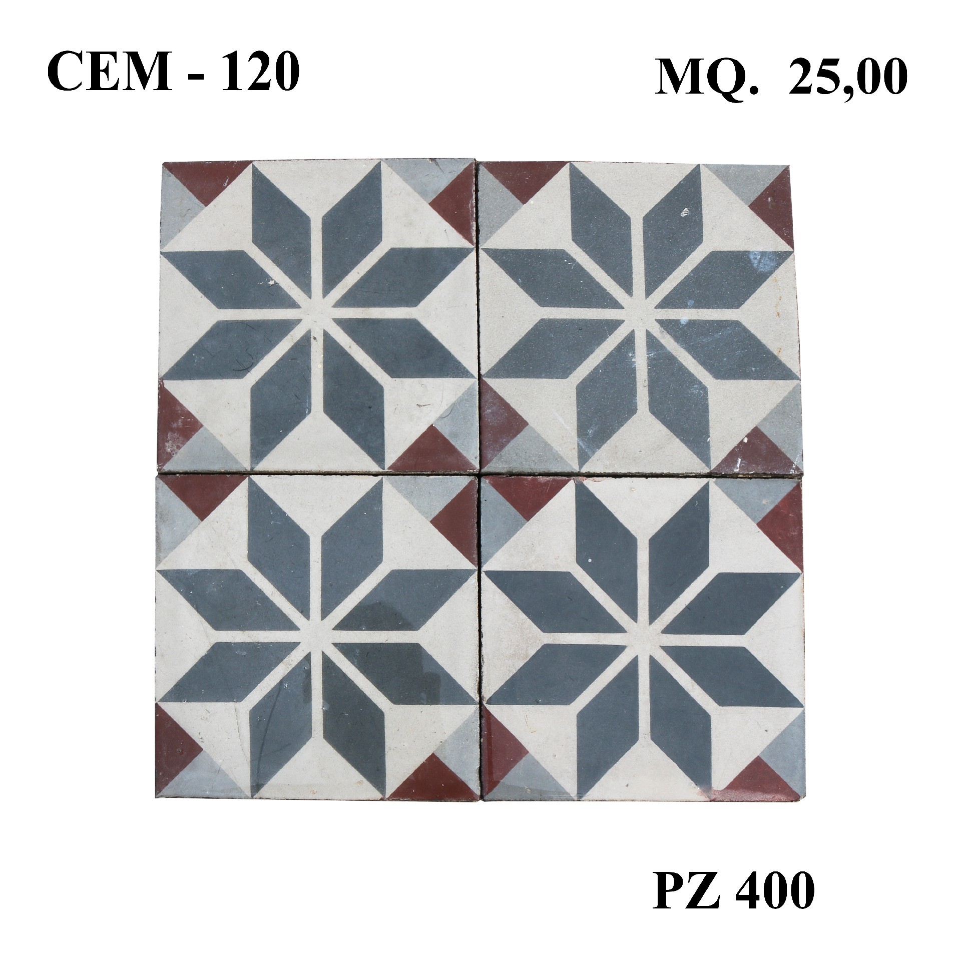 Antica pavimentazione in cementine cm 25x25. - 1