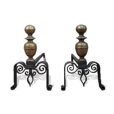 Pair of antique wrought iron andirons. 