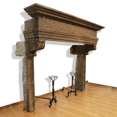 Antique stone fireplace, 267x213 cm h. 