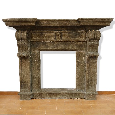 Antique stone fireplace, 191x155 cm h. 