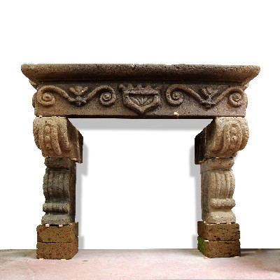 Antique fireplace in tuff, cm 171x113 h. 