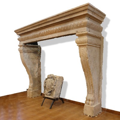 Antique stone fireplace, 250x205 cm h. 