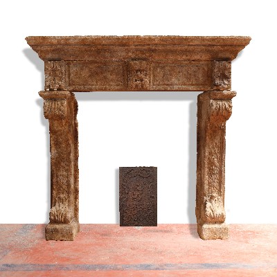 Antique stone fireplace, 208x196 cm h. 