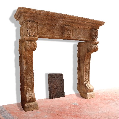 Antique stone fireplace, 208x196 cm h. 