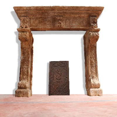 Antique stone fireplace, 208x196 cm h. 