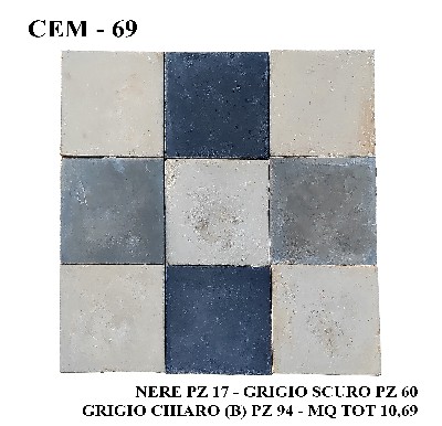 Antica pavimentazione in cementine cm 25x25. 