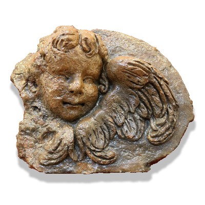 Winged cherub in Terracotta. 